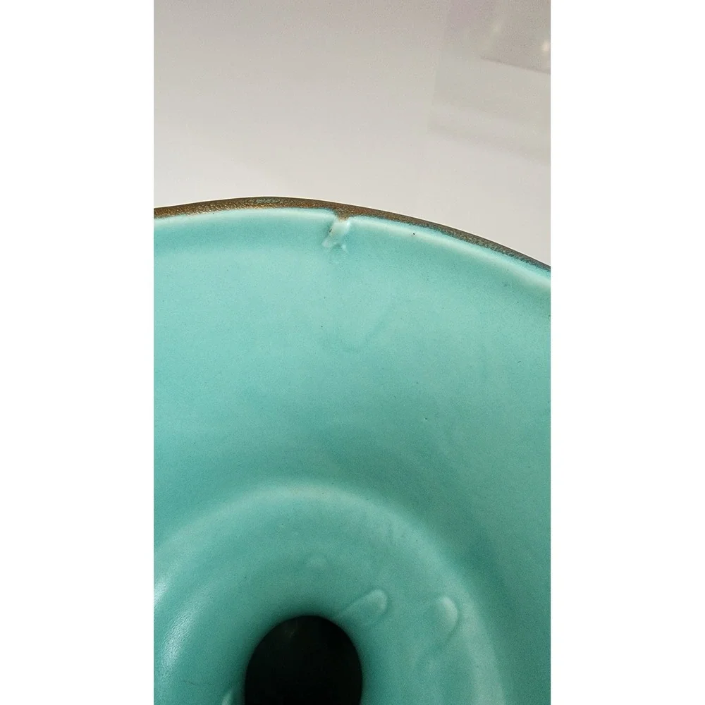 Stangl Pottery Planter Urn Turquoise Gold Ceramic Pedestal Vase EXC Vintage